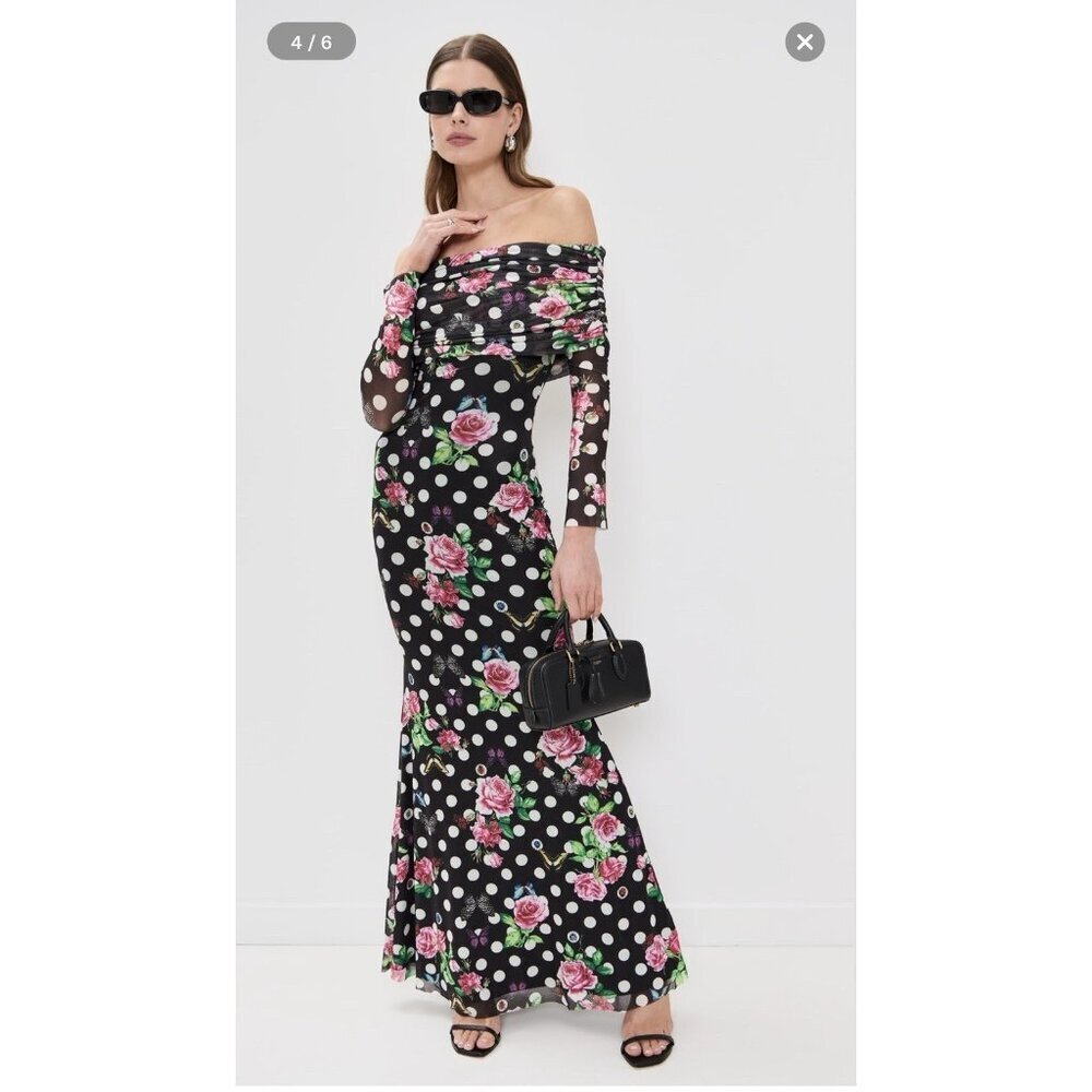 NWT Size 2X - AFRM Long-Sleeve Off-The-Shoulder Mesh Maxi Dress (NWT US$128)